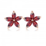 Ruby Red Daisy Austrian Crystal Stud Earrings